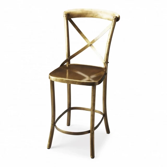 Gold iron bar chair with wood accents in outdoor furniture setting