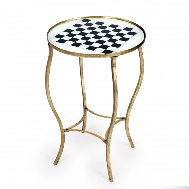 Antique gold black and white game table with chairs and intricate patterns