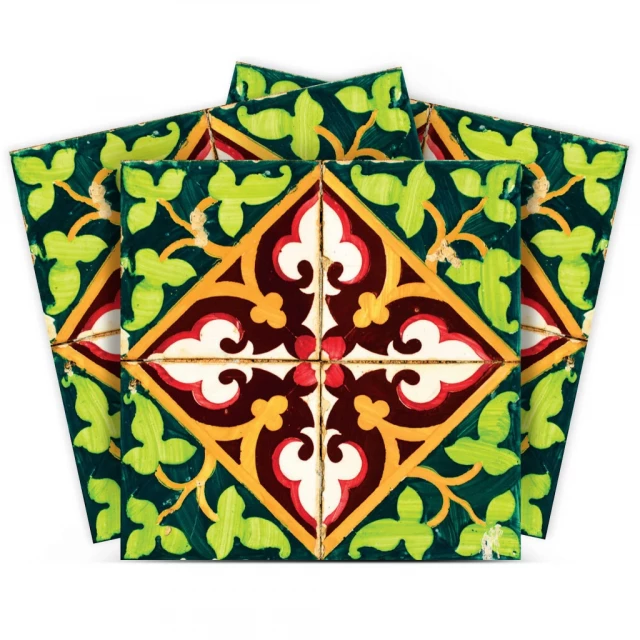 green leva removable peel stick tiles with rectangle and triangle patterns in creative art style