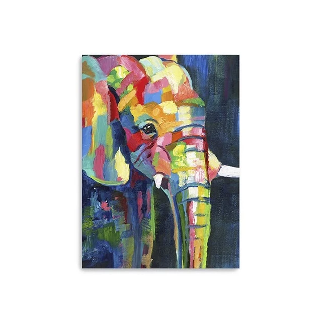 bright elephant unframed print wall art featuring Indian elephant in creative arts style