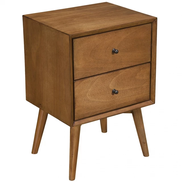 Brown century modern wood nightstand with varnished hardwood drawers
