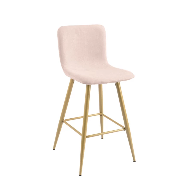 Gold steel bar height chairs with wood and plastic elements offering comfort and style