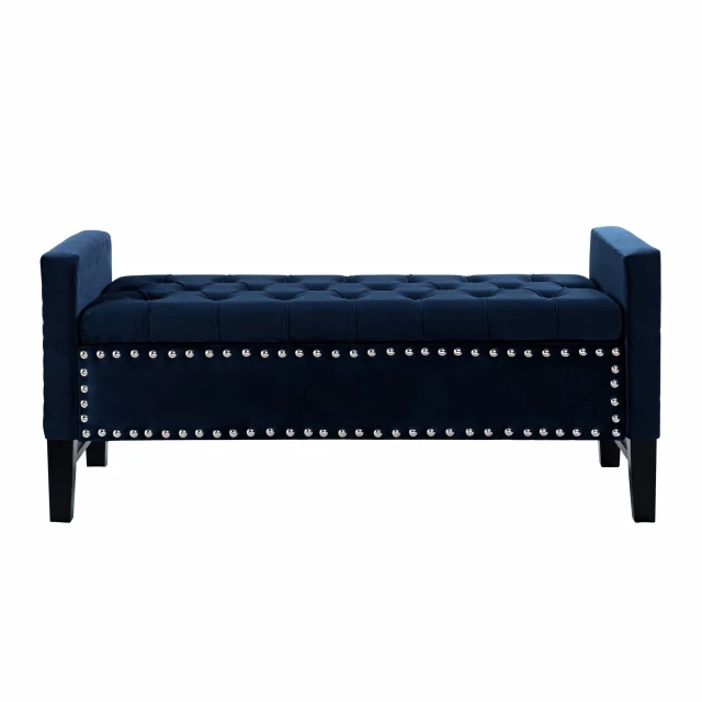 Velvet bench with flip top for shoe storage in a comfortable studio couch design