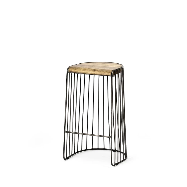 Light brown iron backless bar chair with wood metal art design