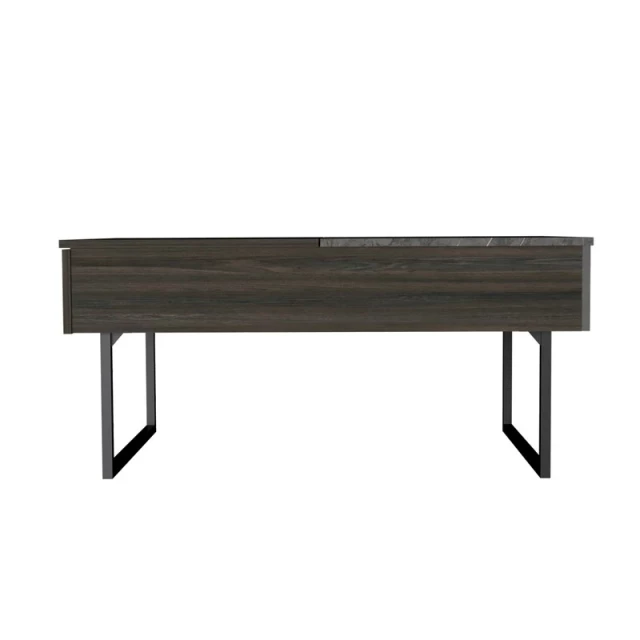 Carbon rectangular lift coffee table with drawer and hardwood plank design