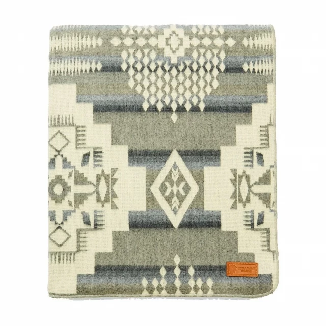Soft light gray southwest handmade blanket with creative arts pattern in beige and grey textile