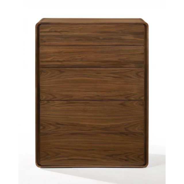 Walnut solid wood five drawer chest for elegant bedroom storage