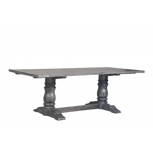 Gray solid wood dining table with rectangle shape for outdoor and indoor use