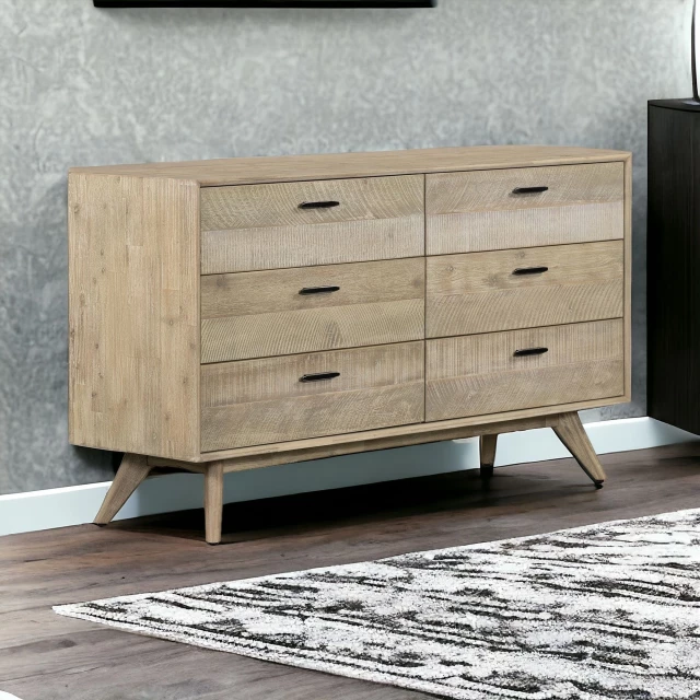 solid wood six drawer double dresser in natural finish