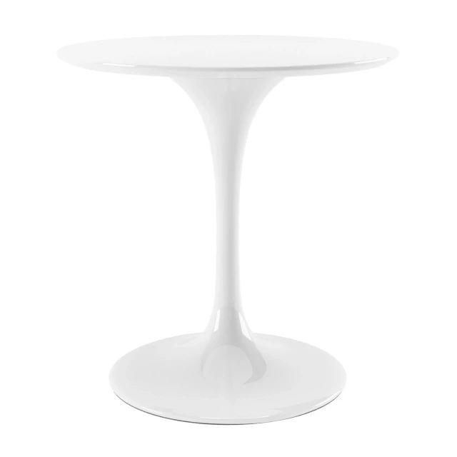 White fiberglass metal dining table with drinkware serveware and chair