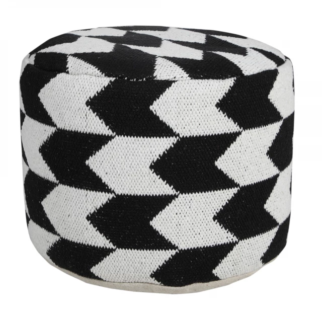 Black cotton blend ottoman with artistic pattern and creative design elements