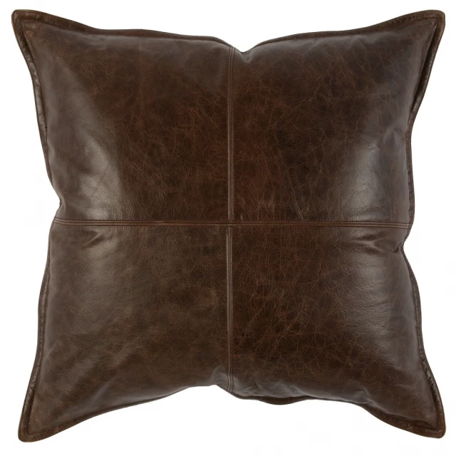 Brown leather zippered throw pillow with pattern for interior design
