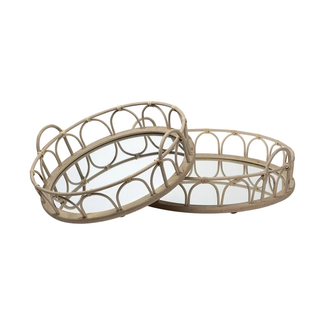 railings mirrored glass bottom round tray on a table