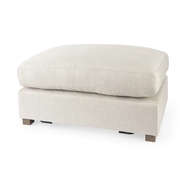 Beige polyester brown cocktail ottoman with wood accents and comfortable rectangle design