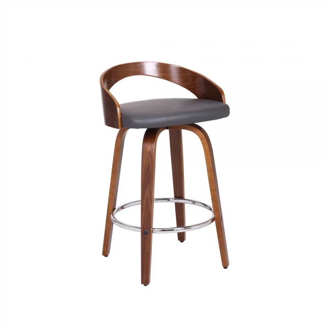 Low back counter height bar chair with armrests in wood and metal