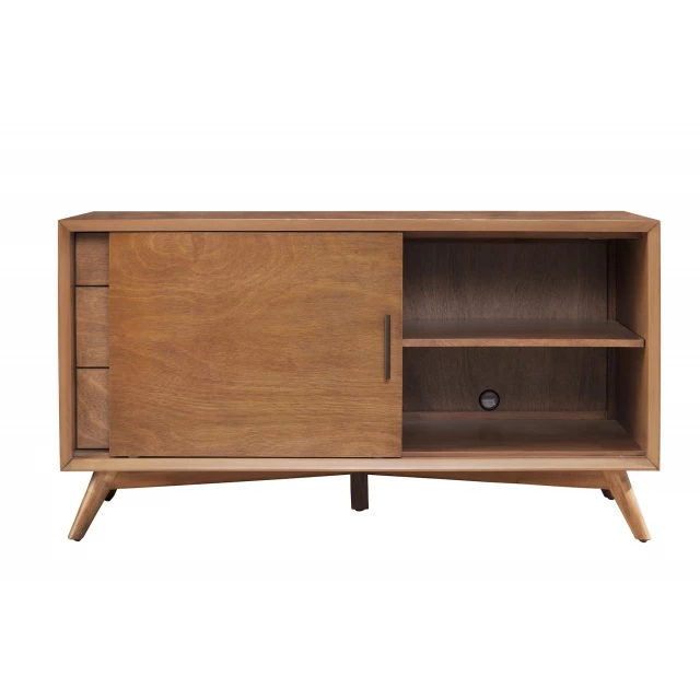 Veneer cabinet enclosed storage TV stand with drawers and shelves in varnished wood