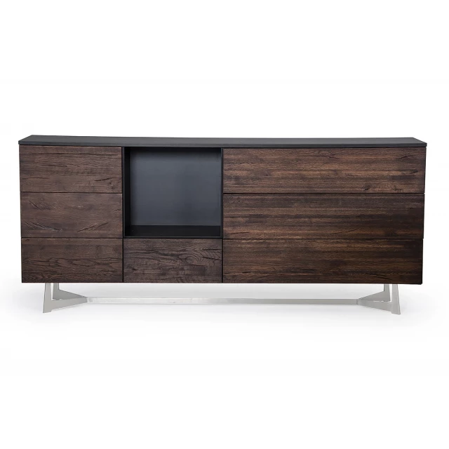 Aged oak veneer steel wood buffet with hardwood and plywood details