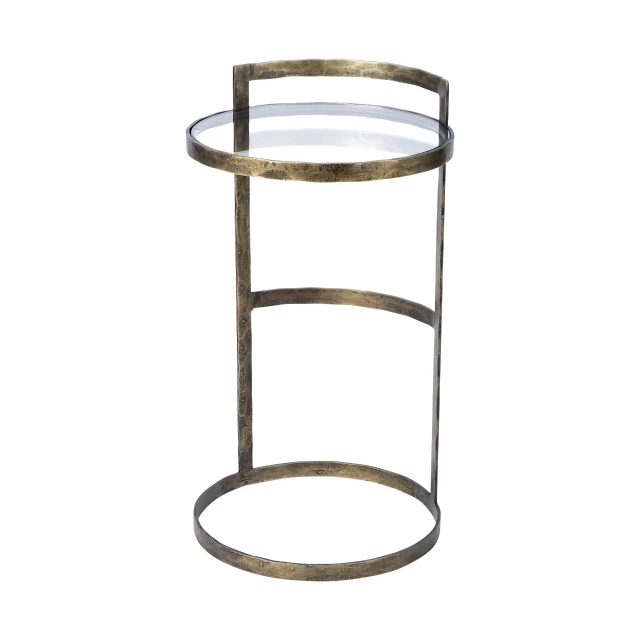 Gold metal frame glass accent table in a contemporary design