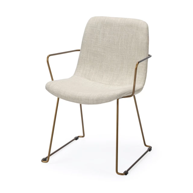 Wrap gold metal frame dining chair with armrests and wood composite material flooring