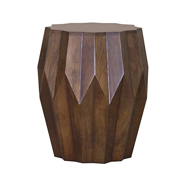 Dark brown solid wood end table with vase and art details