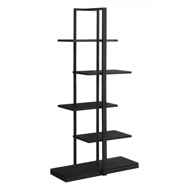 black metal etagere bookcase with shelves for storage and display