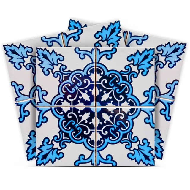 blue nelly removable peel stick tiles with electric blue rectangle pattern and symmetrical art design