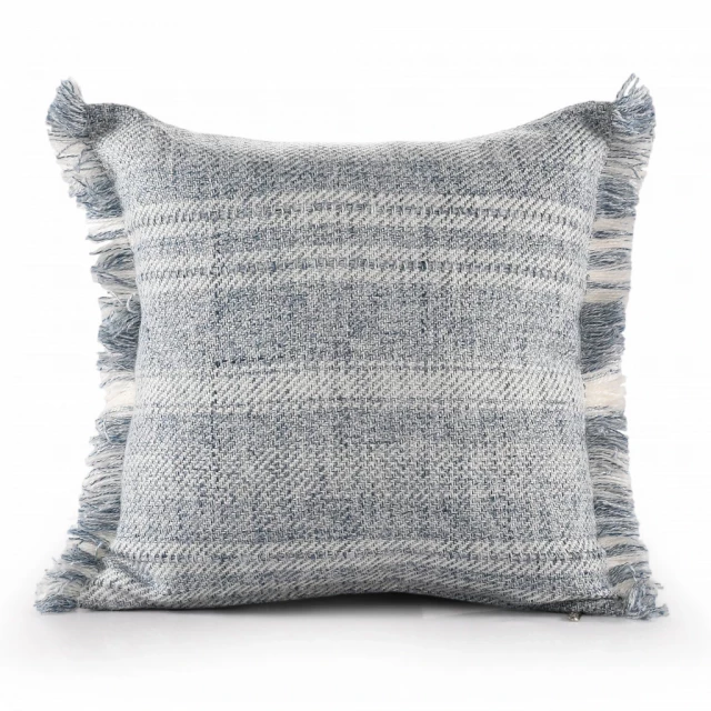 Blue ivory polyester striped zippered pillow with grey wool throw pillow pattern