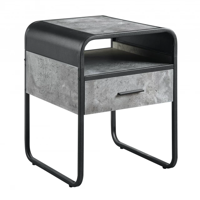 Metal square end table with drawer and shelf for living room storage