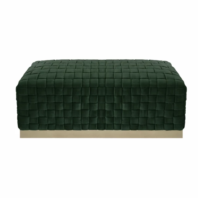 Hunter green gold upholstered velvet bench with elegant design