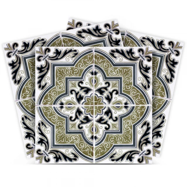 vintage aegean removable peel stick tiles with rectangle pattern and symmetrical ornament design