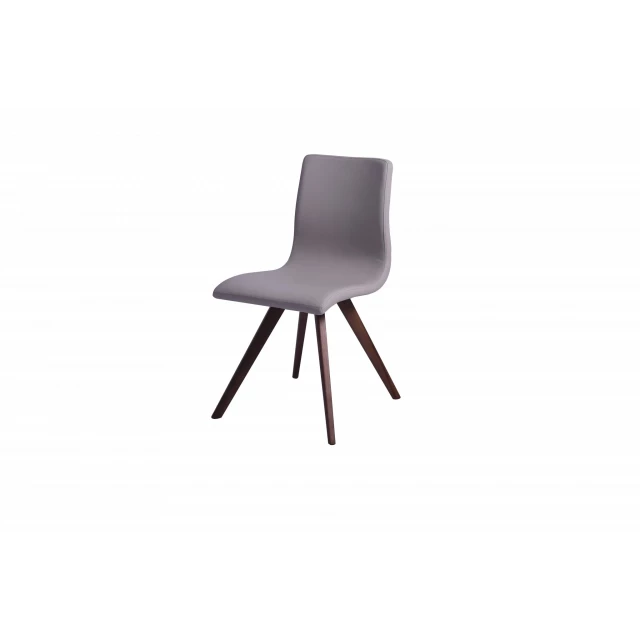 Taupe faux leather dining chairs with wood legs and comfortable armrests
