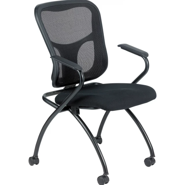 black mesh rolling office chair with armrests for comfort