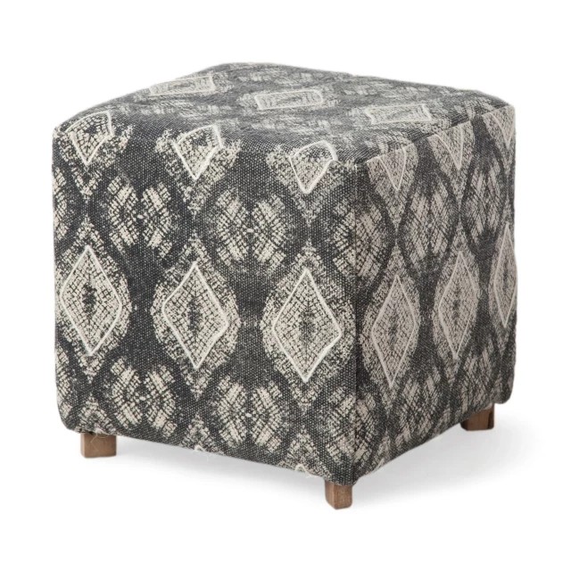 Gray cotton brown cube ottoman with wicker pattern suitable for outdoor furniture use