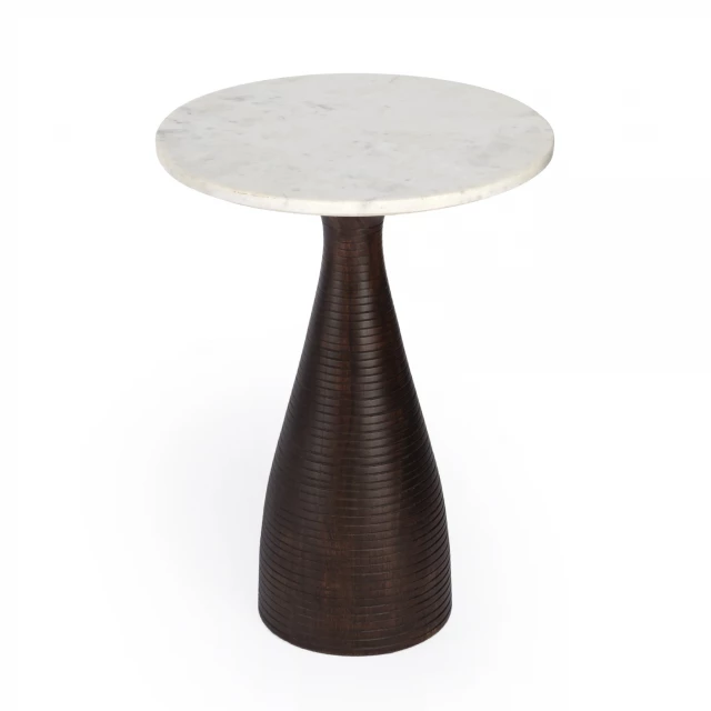 Brown marble round end table with wood plywood beige circle pattern furniture