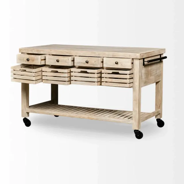 Light Brown Body Kitchen Island With Black Iron Knobs Rolling