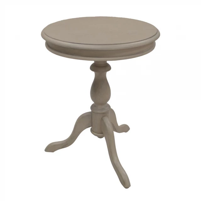 Gray manufactured wood round end table perfect for living room or patio use