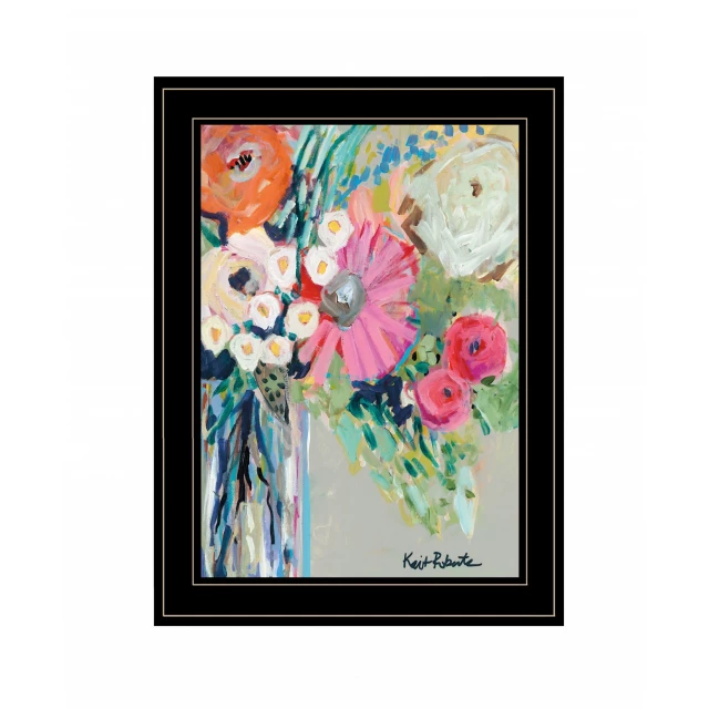 Black framed wall art print featuring a creative bouquet with flowers and petals