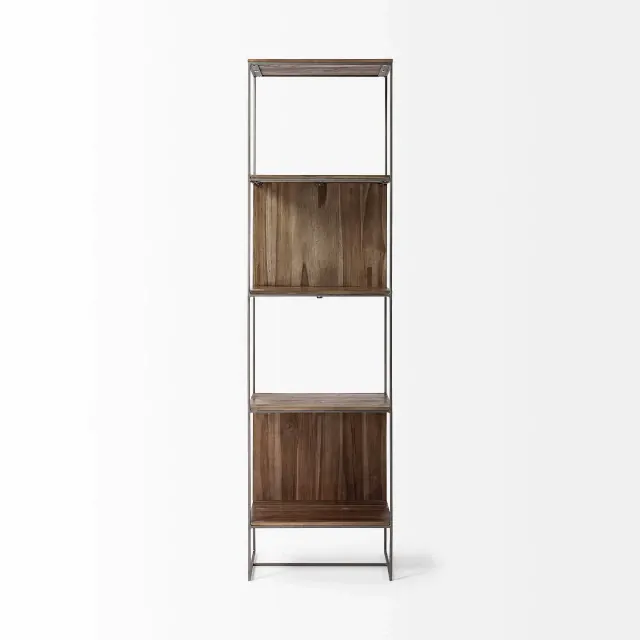 Brown Wood And Silver Metal Frame With 4 Shelf Shelving Unit Brown Wood And Silver Metal Frame With 4 Shelf Shelving Unit