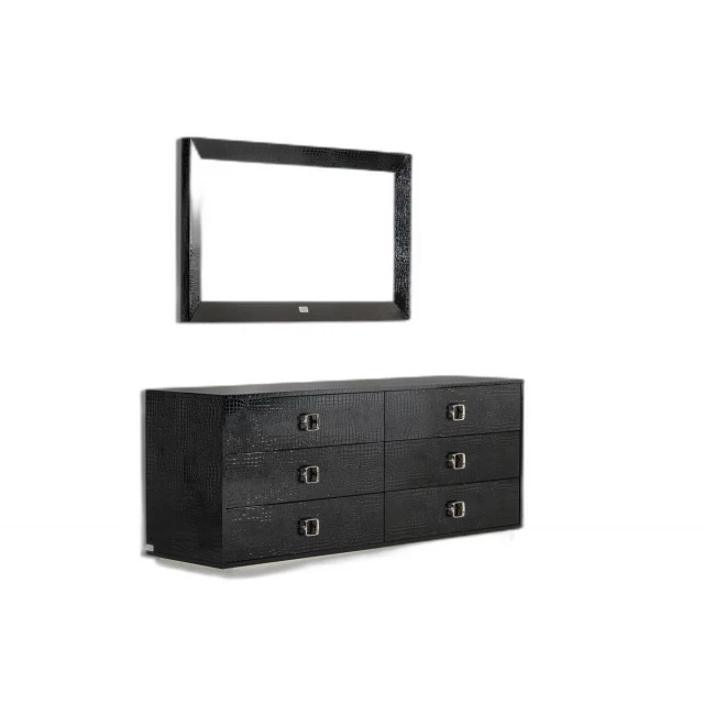 Black crocodile pattern MDF dresser with multiple drawers for bedroom storage