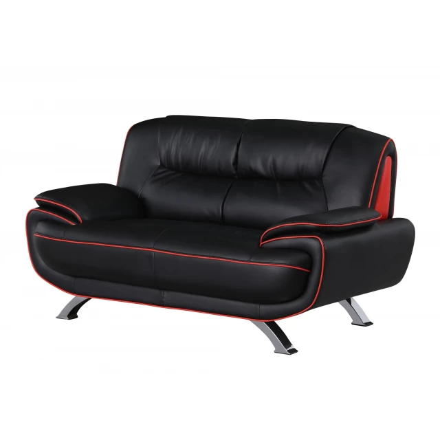 Black silver faux leather love seat with comfortable armrests and club chair design for modern home decor