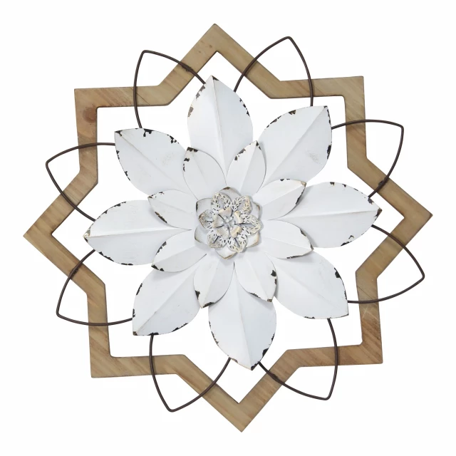 white metal wall decor with flower petal pattern and creative arts design