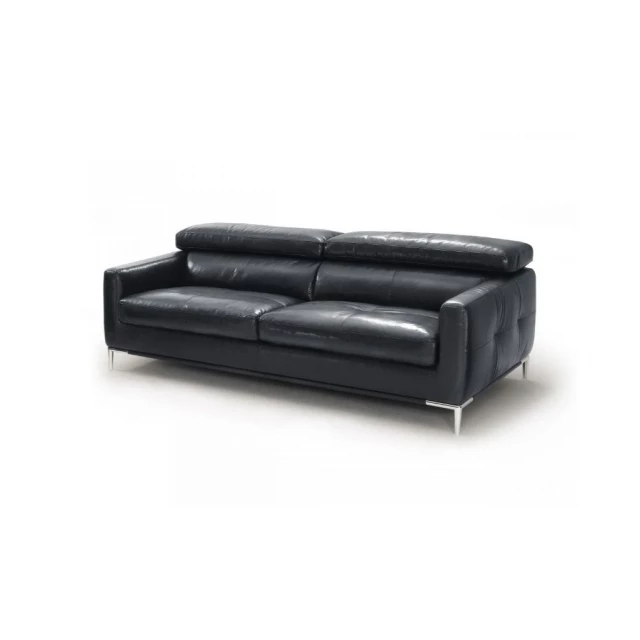 Black silver genuine leather sofa with comfortable rectangle studio couch design and wooden accents
