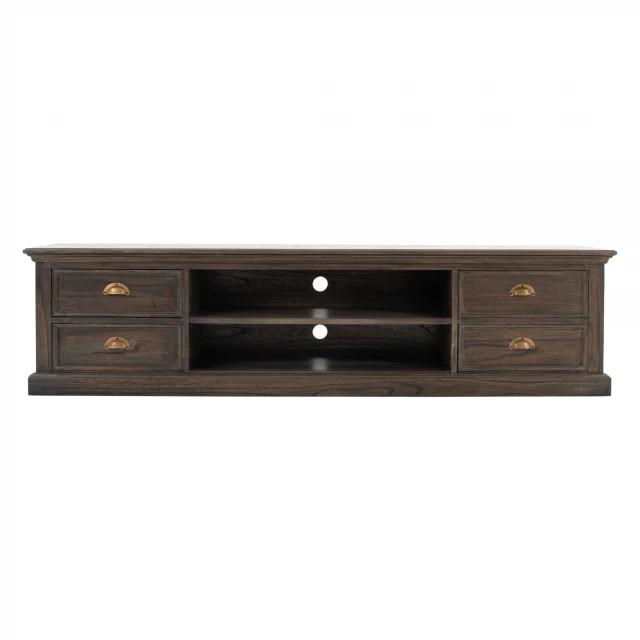 Wash wood entertainment unit with four drawers and hardwood finish