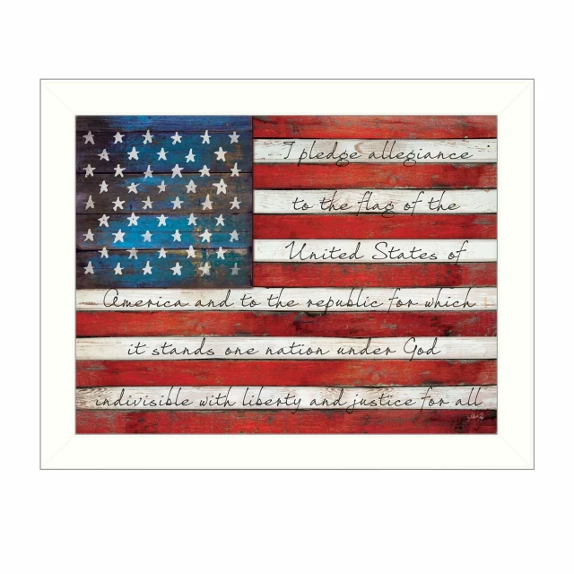 Allegiance white framed print featuring US flag for wall art decoration
