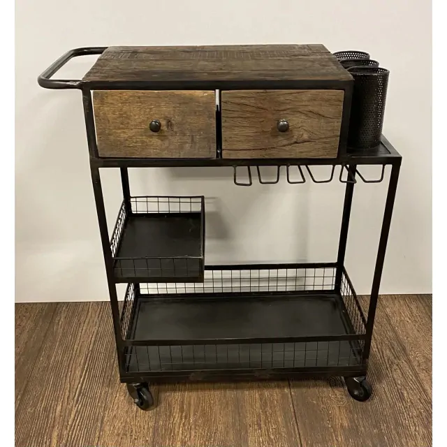 Rolling Rustic Black And Natural Bar Cart Rolling Rustic Black And Natural Bar Cart