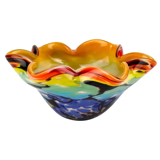 85 Mouth Blown Art Glass Wavy Inch Centerpiece Or Candy Bowl