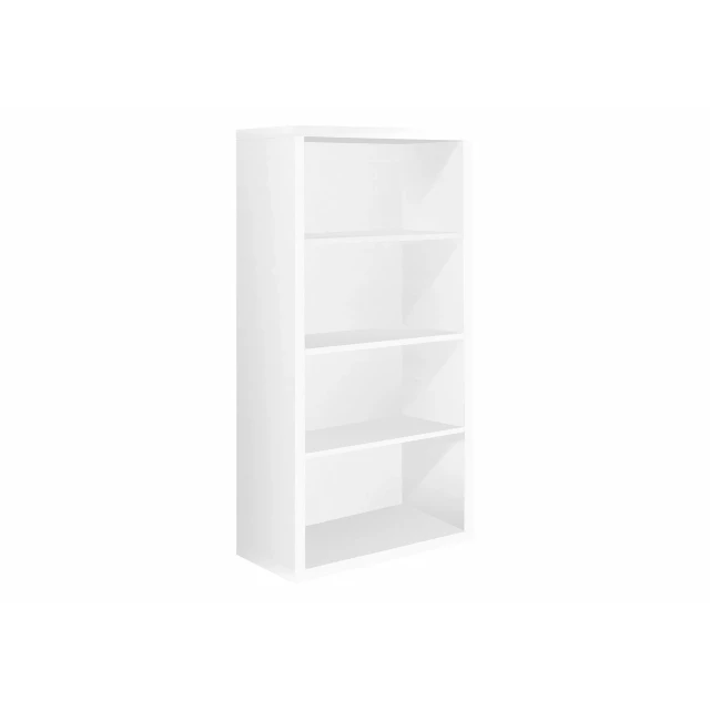 white wood adjustable bookcase with shelving and cabinetry
