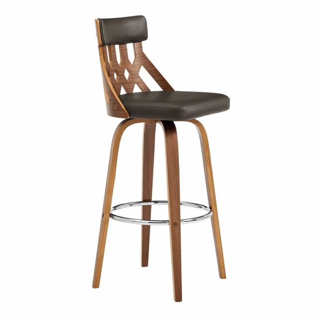 Swivel backless bar height chair in wood with natural material and hardwood finish