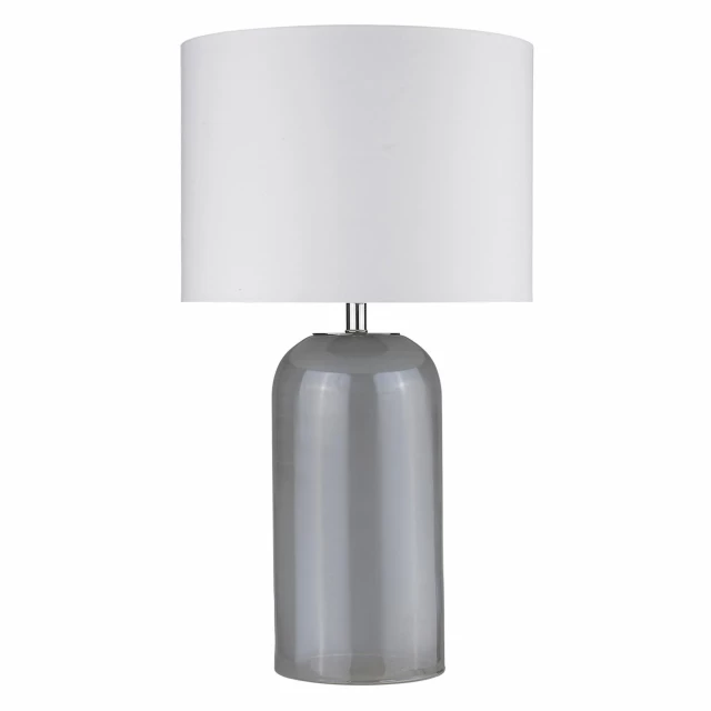 column table lamp with white drum shade and metal base