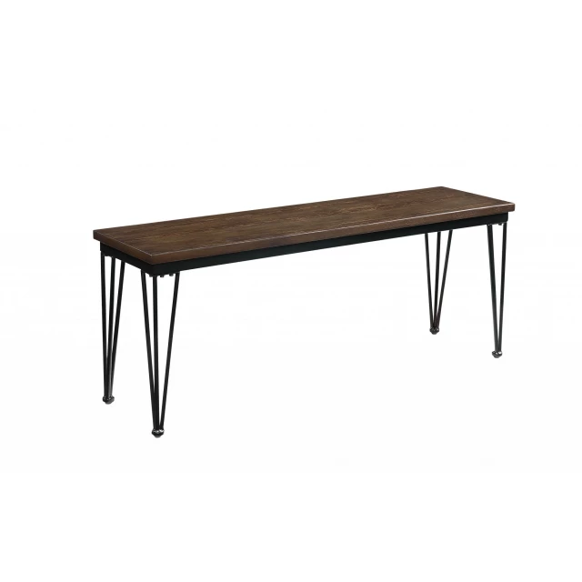 Brown black dining bench with wood stain finish suitable for outdoor use